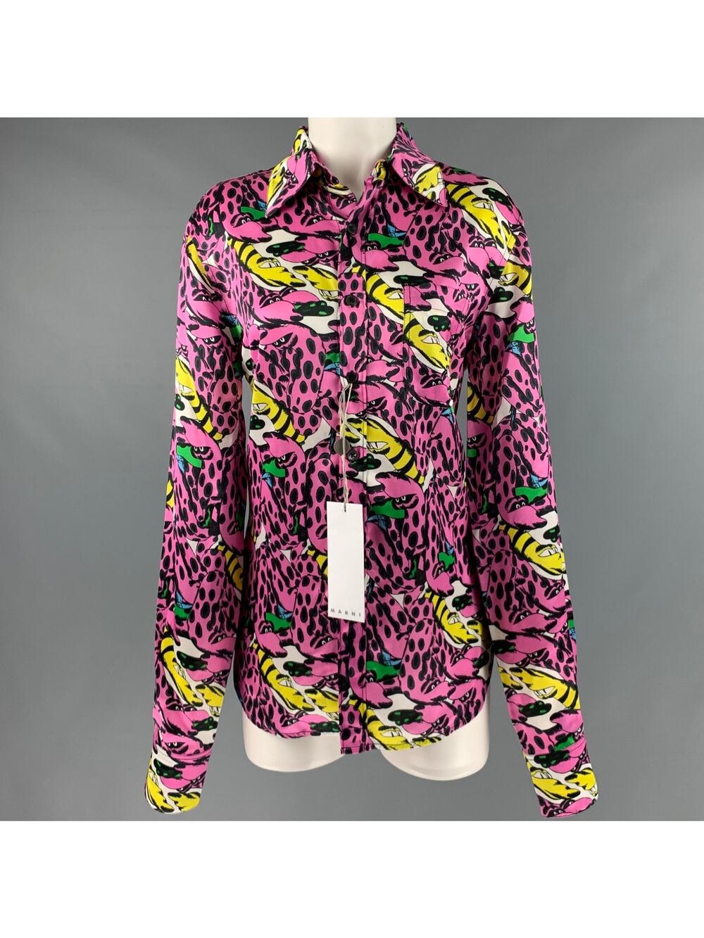 MARNI Size S Pink Multi-Color Viscose Print Button Up Shirt